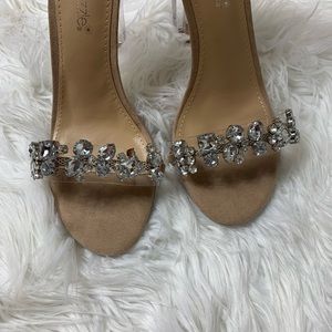 Clear Block Heel Rhinestone Sandals